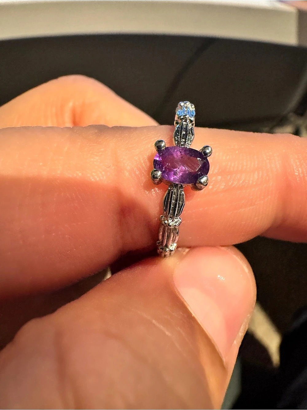 Amethyst natural stone Oval Gemstone Ring adjustable